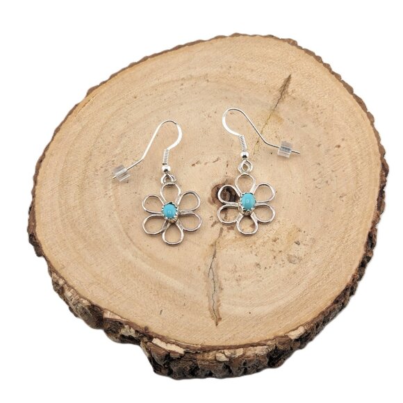 Navajo Floral Wire Turquoise‎ Dangling Earrings Native American Jewelry** - Picture 1 of 11